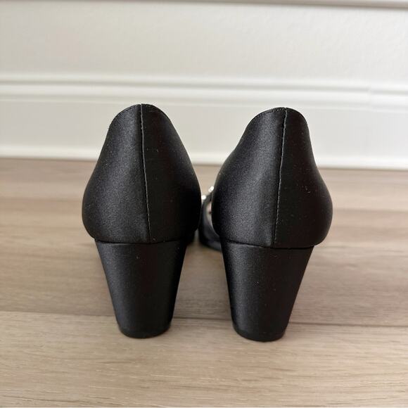 Nina Emiko Embellished Open-Toe Wedge Pumps in Black sz 7 - Picture 7 of 10